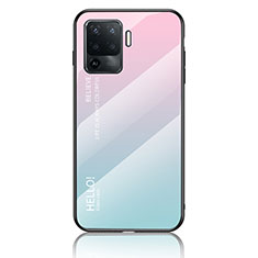 Carcasa Bumper Funda Silicona Espejo Gradiente Arco iris LS1 para Oppo A94 4G Cian