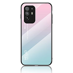 Carcasa Bumper Funda Silicona Espejo Gradiente Arco iris LS1 para Oppo A94 5G Cian