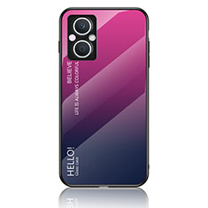 Carcasa Bumper Funda Silicona Espejo Gradiente Arco iris LS1 para Oppo A96 5G Rosa Roja