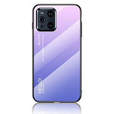 Carcasa Bumper Funda Silicona Espejo Gradiente Arco iris LS1 para Oppo Find X3 Pro 5G Purpura Claro