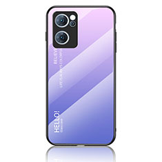 Carcasa Bumper Funda Silicona Espejo Gradiente Arco iris LS1 para Oppo Find X5 Lite 5G Purpura Claro