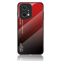 Carcasa Bumper Funda Silicona Espejo Gradiente Arco iris LS1 para Oppo Find X5 Pro 5G Rojo