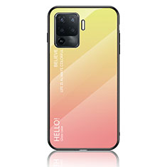 Carcasa Bumper Funda Silicona Espejo Gradiente Arco iris LS1 para Oppo Reno5 Lite Amarillo