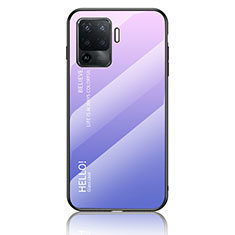 Carcasa Bumper Funda Silicona Espejo Gradiente Arco iris LS1 para Oppo Reno5 Lite Purpura Claro