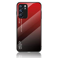 Carcasa Bumper Funda Silicona Espejo Gradiente Arco iris LS1 para Oppo Reno6 5G Rojo