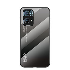 Carcasa Bumper Funda Silicona Espejo Gradiente Arco iris LS1 para Oppo Reno7 Pro 5G Gris Oscuro