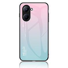 Carcasa Bumper Funda Silicona Espejo Gradiente Arco iris LS1 para Realme C33 (2023) Cian