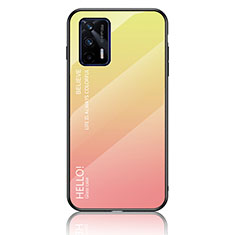 Carcasa Bumper Funda Silicona Espejo Gradiente Arco iris LS1 para Realme GT 5G Amarillo