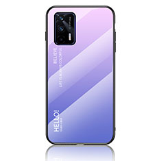 Carcasa Bumper Funda Silicona Espejo Gradiente Arco iris LS1 para Realme GT 5G Purpura Claro