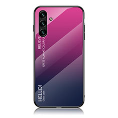 Carcasa Bumper Funda Silicona Espejo Gradiente Arco iris LS1 para Samsung Galaxy A04s Rosa Roja
