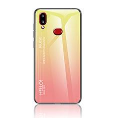 Carcasa Bumper Funda Silicona Espejo Gradiente Arco iris LS1 para Samsung Galaxy A10s Amarillo