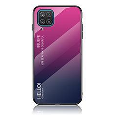 Carcasa Bumper Funda Silicona Espejo Gradiente Arco iris LS1 para Samsung Galaxy A12 Rosa Roja