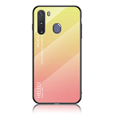 Carcasa Bumper Funda Silicona Espejo Gradiente Arco iris LS1 para Samsung Galaxy A21 European Amarillo