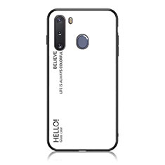 Carcasa Bumper Funda Silicona Espejo Gradiente Arco iris LS1 para Samsung Galaxy A21 European Blanco