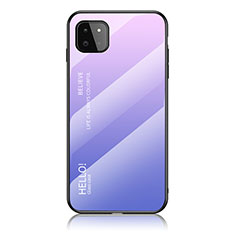 Carcasa Bumper Funda Silicona Espejo Gradiente Arco iris LS1 para Samsung Galaxy A22 5G Purpura Claro