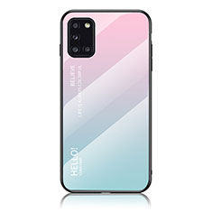 Carcasa Bumper Funda Silicona Espejo Gradiente Arco iris LS1 para Samsung Galaxy A31 Cian