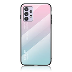 Carcasa Bumper Funda Silicona Espejo Gradiente Arco iris LS1 para Samsung Galaxy A32 4G Cian