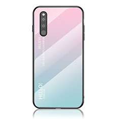 Carcasa Bumper Funda Silicona Espejo Gradiente Arco iris LS1 para Samsung Galaxy A41 SC-41A Cian