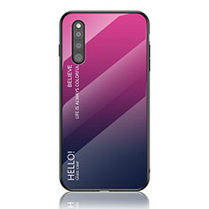 Carcasa Bumper Funda Silicona Espejo Gradiente Arco iris LS1 para Samsung Galaxy A41 SC-41A Rosa Roja