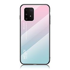 Carcasa Bumper Funda Silicona Espejo Gradiente Arco iris LS1 para Samsung Galaxy A91 Cian