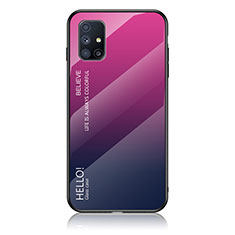 Carcasa Bumper Funda Silicona Espejo Gradiente Arco iris LS1 para Samsung Galaxy M31s Rosa Roja