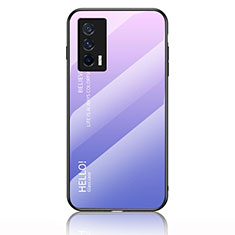 Carcasa Bumper Funda Silicona Espejo Gradiente Arco iris LS1 para Vivo iQOO 7 India 5G Purpura Claro