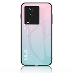 Carcasa Bumper Funda Silicona Espejo Gradiente Arco iris LS1 para Vivo iQOO Neo7 SE Cian