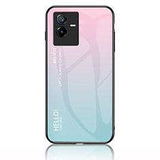 Carcasa Bumper Funda Silicona Espejo Gradiente Arco iris LS1 para Vivo T2x 5G Cian