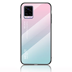 Carcasa Bumper Funda Silicona Espejo Gradiente Arco iris LS1 para Vivo V20 (2021) Cian