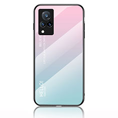 Carcasa Bumper Funda Silicona Espejo Gradiente Arco iris LS1 para Vivo V21 5G Cian