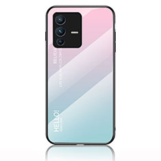 Carcasa Bumper Funda Silicona Espejo Gradiente Arco iris LS1 para Vivo V23 5G Cian