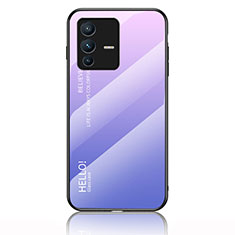 Carcasa Bumper Funda Silicona Espejo Gradiente Arco iris LS1 para Vivo V23 Pro 5G Purpura Claro