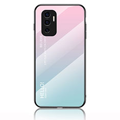 Carcasa Bumper Funda Silicona Espejo Gradiente Arco iris LS1 para Vivo V23e Cian