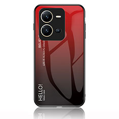 Carcasa Bumper Funda Silicona Espejo Gradiente Arco iris LS1 para Vivo V25e Rojo