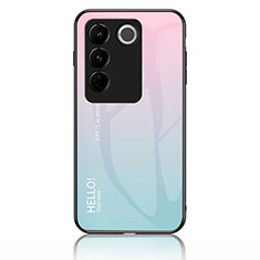 Carcasa Bumper Funda Silicona Espejo Gradiente Arco iris LS1 para Vivo V27 Pro 5G Cian