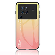 Carcasa Bumper Funda Silicona Espejo Gradiente Arco iris LS1 para Vivo X80 Pro 5G Amarillo