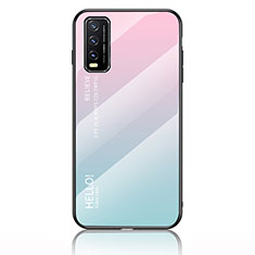 Carcasa Bumper Funda Silicona Espejo Gradiente Arco iris LS1 para Vivo Y12G Cian