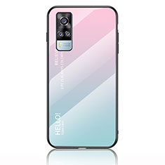 Carcasa Bumper Funda Silicona Espejo Gradiente Arco iris LS1 para Vivo Y31 (2021) Cian