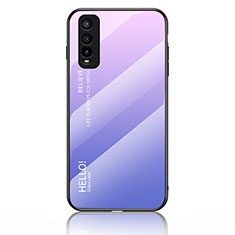 Carcasa Bumper Funda Silicona Espejo Gradiente Arco iris LS1 para Vivo Y70S 5G Purpura Claro