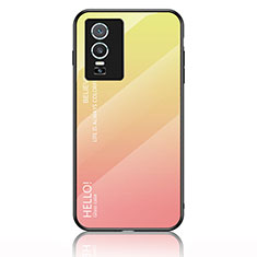 Carcasa Bumper Funda Silicona Espejo Gradiente Arco iris LS1 para Vivo Y74s 5G Amarillo