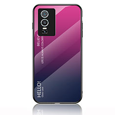 Carcasa Bumper Funda Silicona Espejo Gradiente Arco iris LS1 para Vivo Y76s 5G Rosa Roja