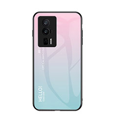 Carcasa Bumper Funda Silicona Espejo Gradiente Arco iris LS1 para Xiaomi Poco F5 Pro 5G Cian