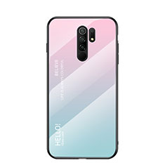 Carcasa Bumper Funda Silicona Espejo Gradiente Arco iris LS1 para Xiaomi Poco M2 Cian