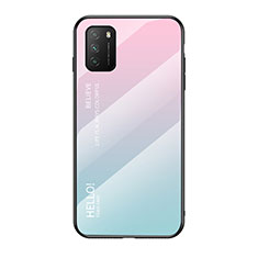 Carcasa Bumper Funda Silicona Espejo Gradiente Arco iris LS1 para Xiaomi Poco M3 Cian