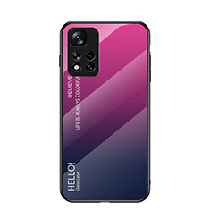 Carcasa Bumper Funda Silicona Espejo Gradiente Arco iris LS1 para Xiaomi Poco X4 NFC Rosa Roja