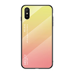 Carcasa Bumper Funda Silicona Espejo Gradiente Arco iris LS1 para Xiaomi Redmi 9A Amarillo