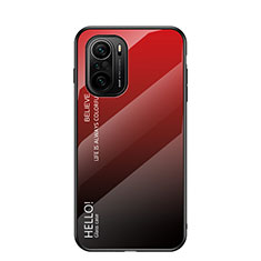 Carcasa Bumper Funda Silicona Espejo Gradiente Arco iris LS1 para Xiaomi Redmi K40 Pro+ Plus 5G Rojo