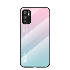 Carcasa Bumper Funda Silicona Espejo Gradiente Arco iris LS1 para Xiaomi Redmi Note 10 5G Cian