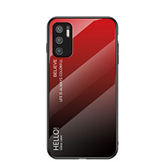 Carcasa Bumper Funda Silicona Espejo Gradiente Arco iris LS1 para Xiaomi Redmi Note 10 5G Rojo