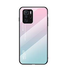 Carcasa Bumper Funda Silicona Espejo Gradiente Arco iris LS1 para Xiaomi Redmi Note 10 Pro 5G Cian